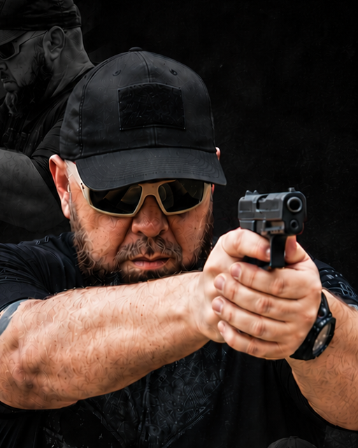 Instrutor Mikeias Bezerra em posição de tiro